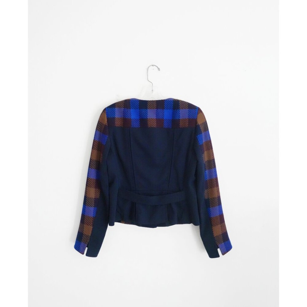 Akris Punto Blue Black Brown Plaid Wool Blazer size DE 38 US 8 - Picture 2 of 7